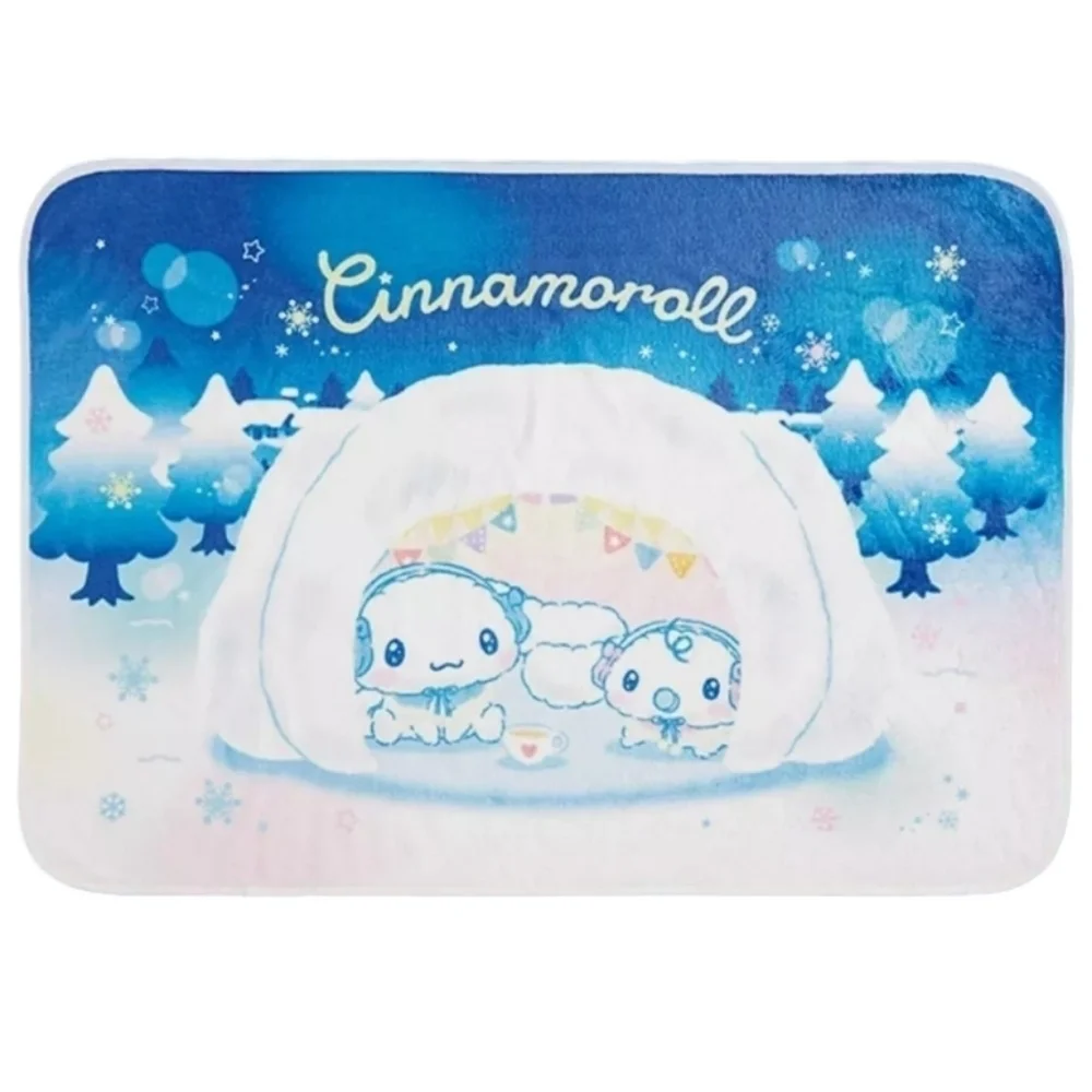 Sanrio Cinnamoroll and Milk Playing In Snow Blanket Blue White